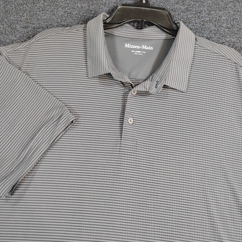 Mizzen+Main Copa Polo Shirt Mens XXL Pewter Striped Trim Fit Performance Golf